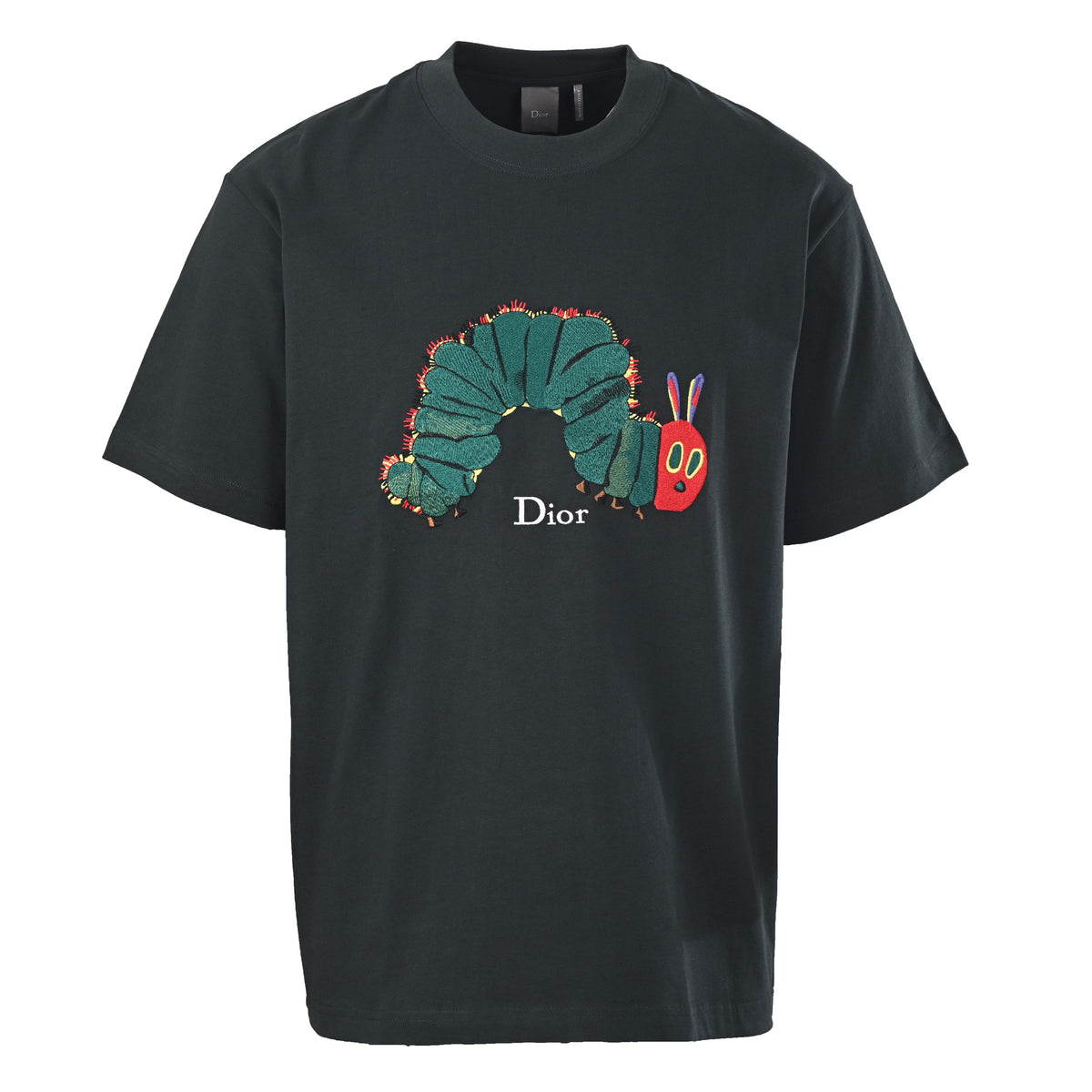 Christian Dior Woodland Caterpillar Embroidered T-Shirt, Deep Green Raised Detail Short Sleeve Tee