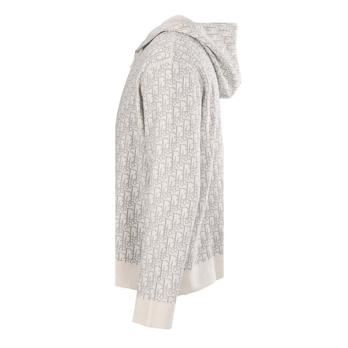 Christian Dior Oblique All-Over Monogram Hooded Knit Jacket, Zip-Up Knitwear for Casual Layering