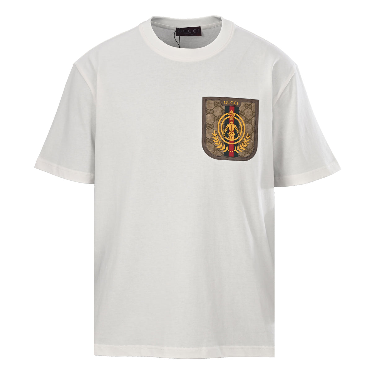 Gucci White Knight Crest GG Jacquard Faux Pocket Cotton T-Shirt