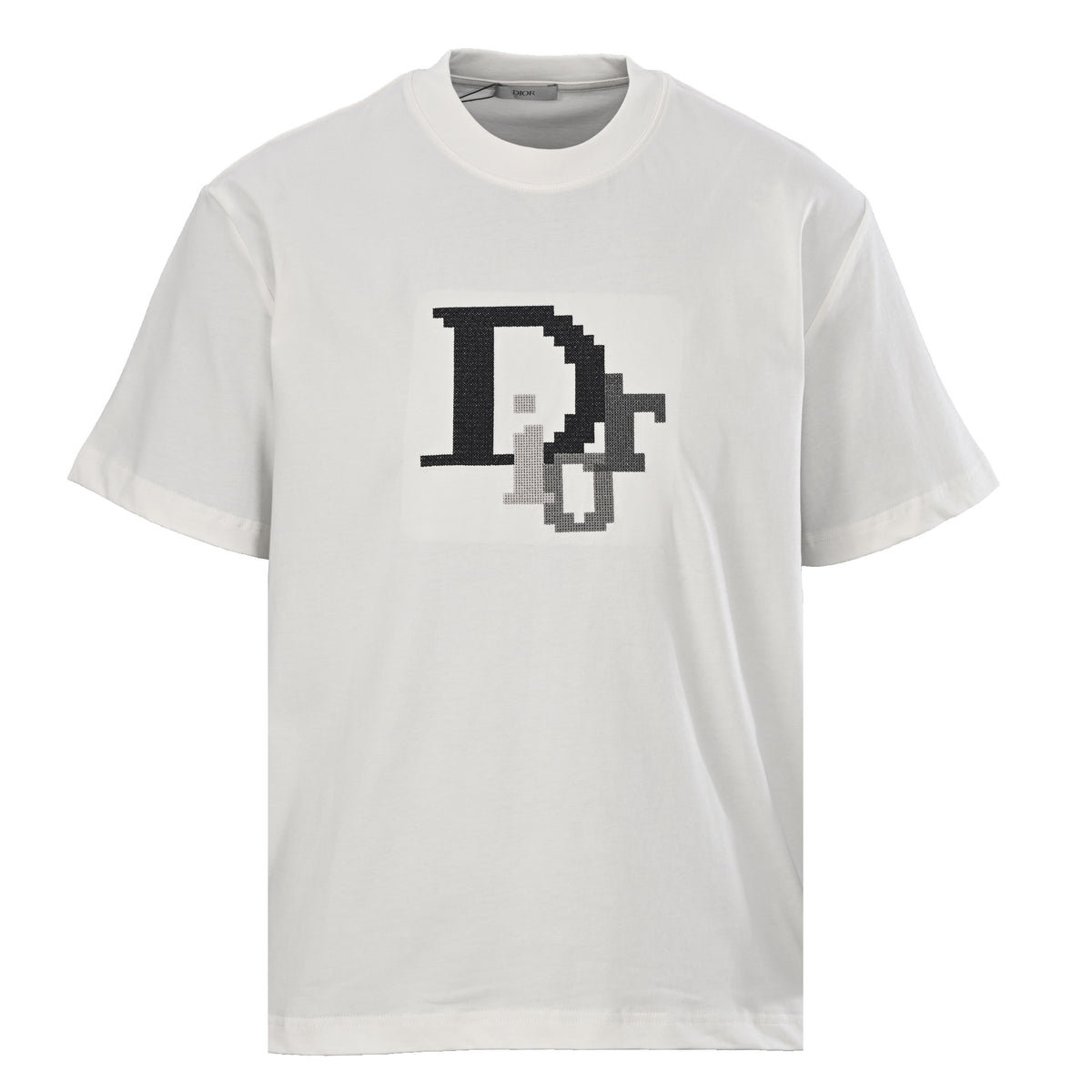 Christian Dior Mosaic Logo Cross-Stitch Embroidered T-Shirt with Short Sleeves for Classic Streetwear Styling