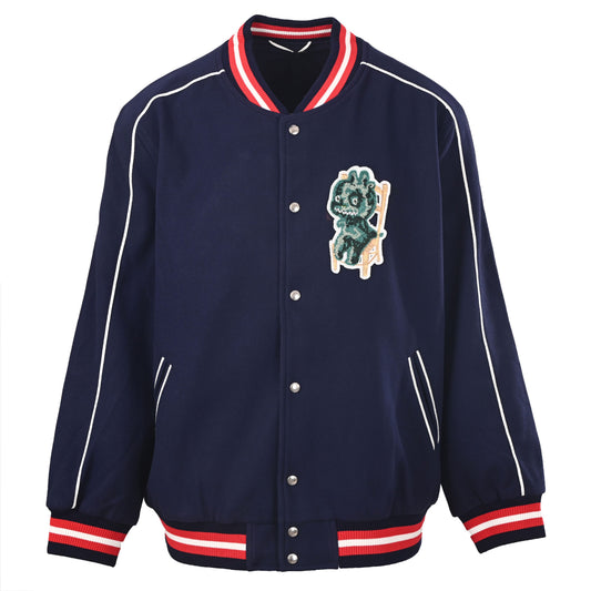 Christian Dior Dinosaur and Letter Embroidered Varsity Jacket, Baseball Streetwear Style