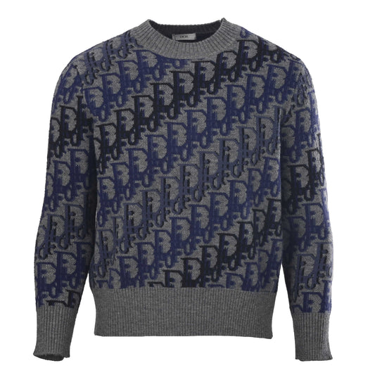 Christian Dior All-Over Pattern Jacquard Crewneck Sweater, Statement Knit Pullover for Casual Layering
