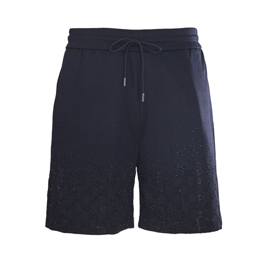 Gucci Navy Rhinestone Embellished Drawstring Shorts