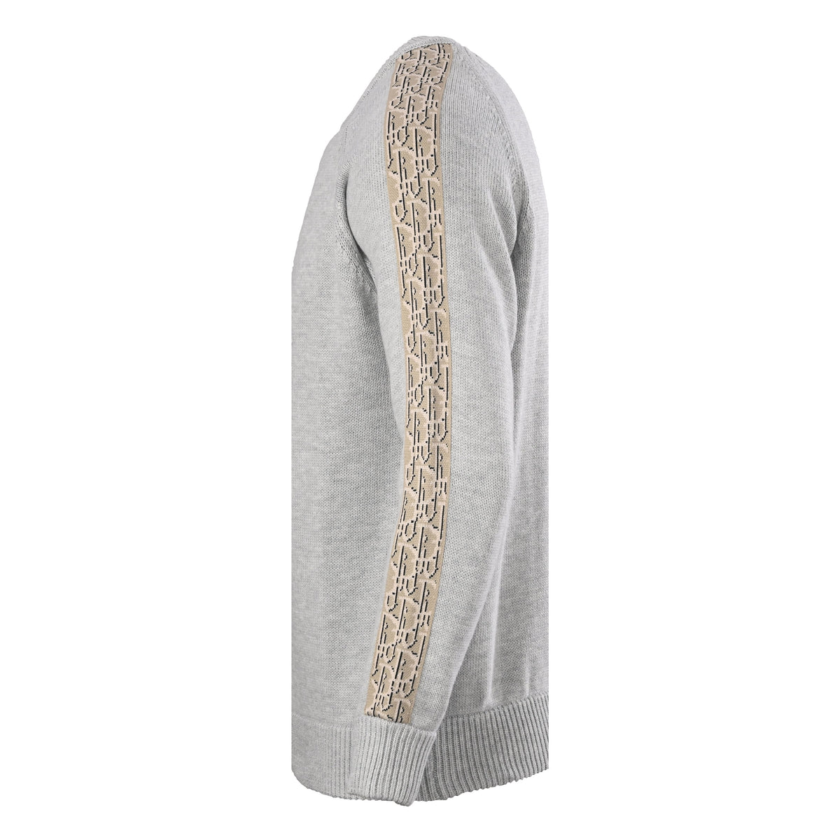 Christian Dior Patterned Knit Pullover with Woven Tape Detail and Classic Crewneck