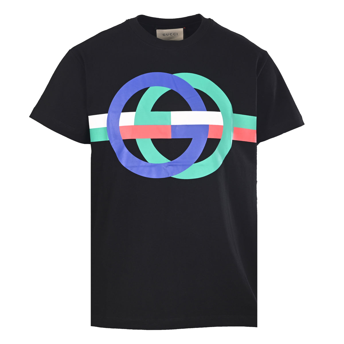 Gucci Black Multicolor Interlocking GG Logo Print Oversized Cotton T-Shirt