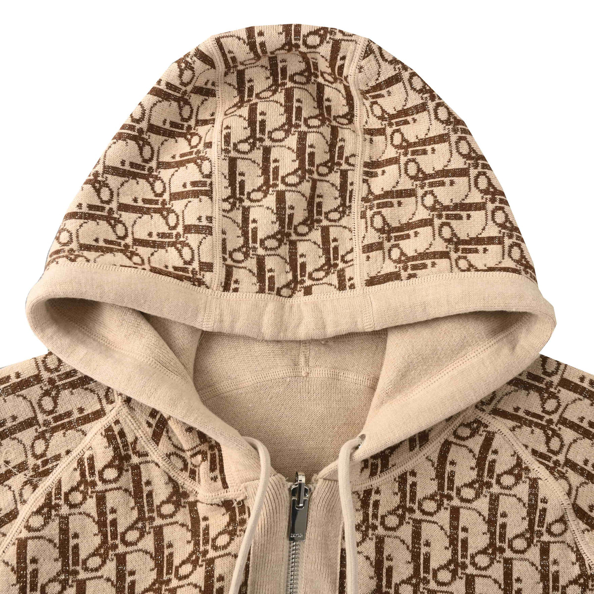 Christian Dior Cashmere Hooded Zip-Up Jacket with Monogram Lining for Casual Layering