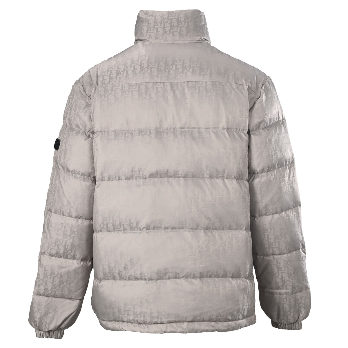 Christian Dior Silver Grey Monogram Down Jacket with Stand Collar, Winter Outerwear