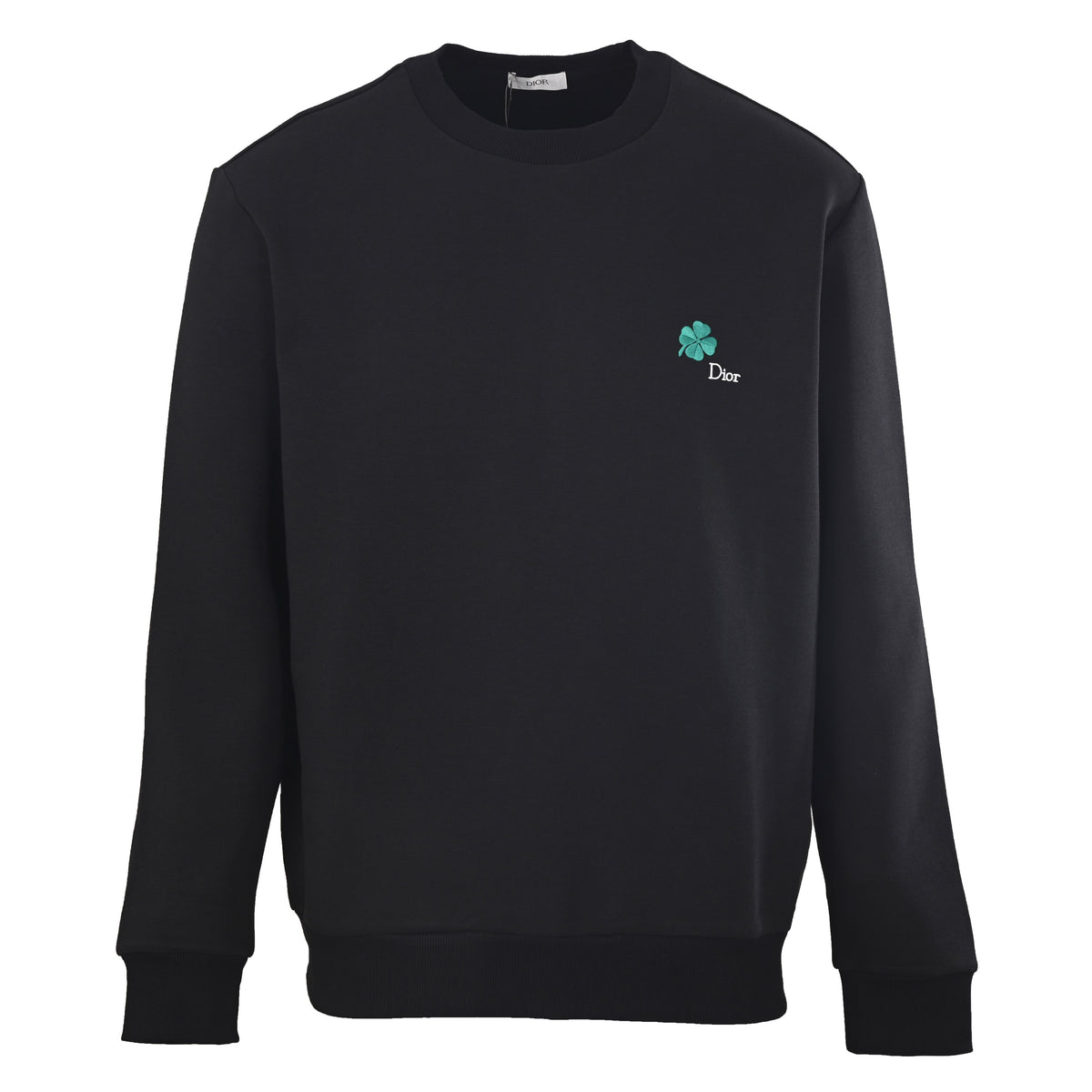 Christian Dior Four-Leaf Clover Embroidered Crewneck Sweatshirt, Casual Motif Pullover for Layering