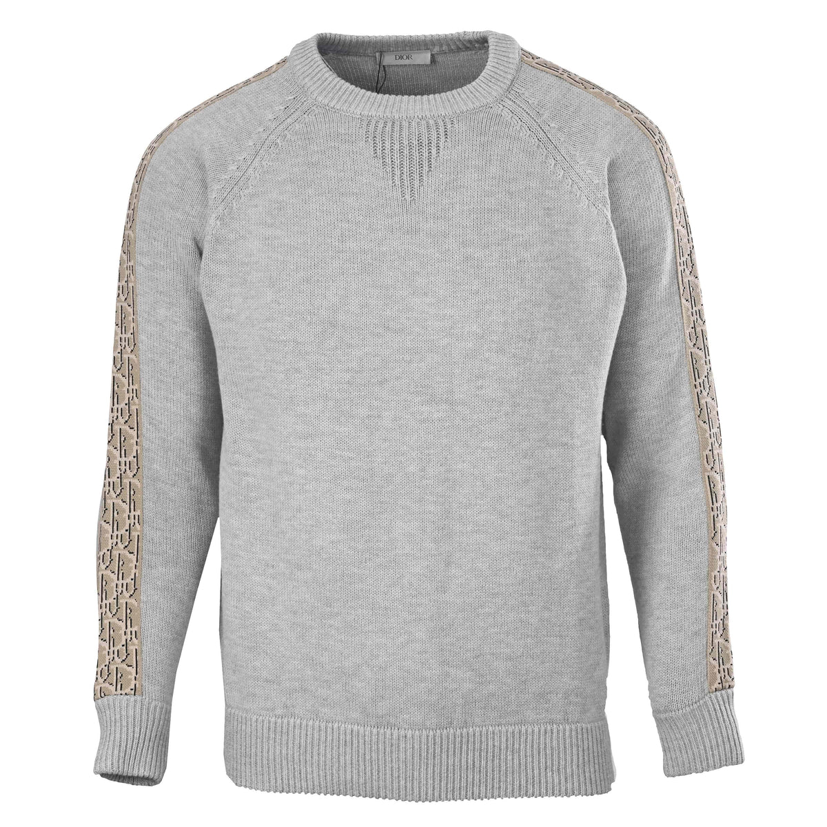 Christian Dior Patterned Knit Pullover with Woven Tape Detail and Classic Crewneck
