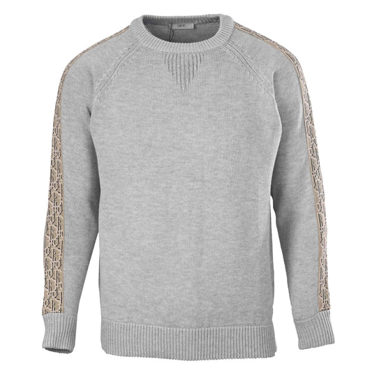 Christian Dior Patterned Knit Pullover with Woven Tape Detail and Classic Crewneck
