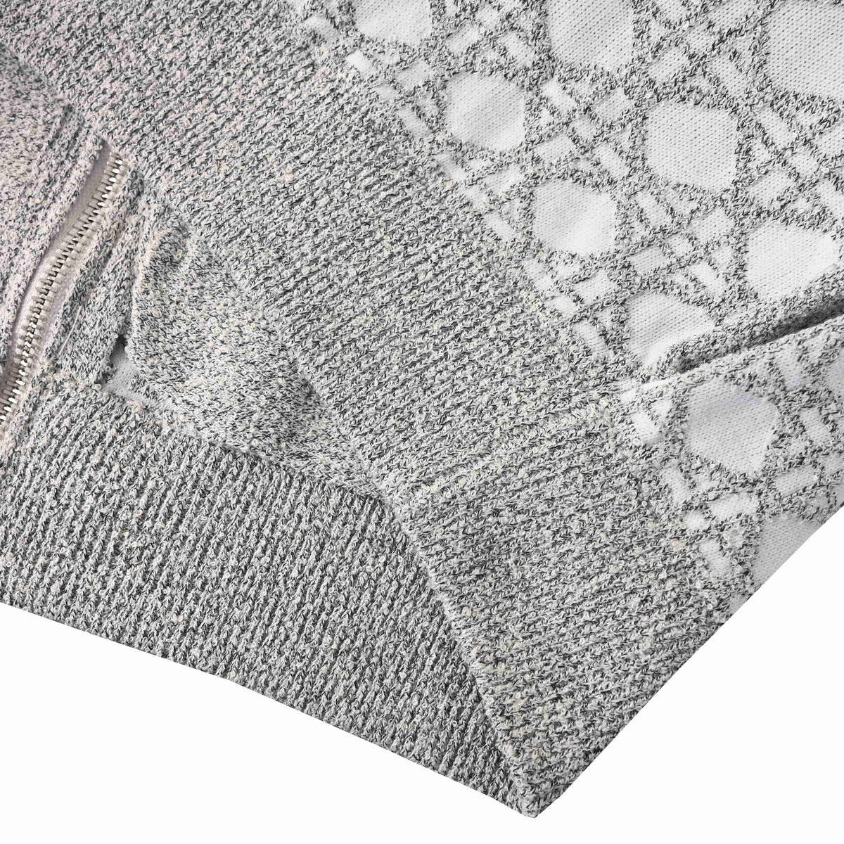 Christian Dior Grey and White Cannage Knit Zip-Up Jacket, Patterned Knitwear for Smart Casual Layering