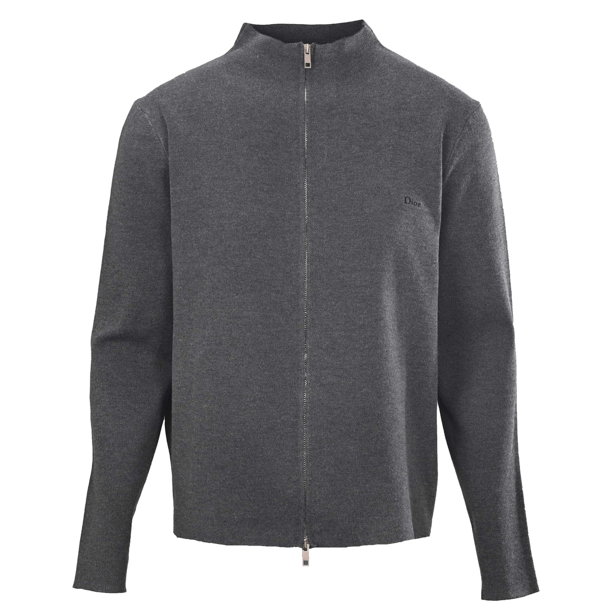 Christian Dior Small Logo Wool Knit Cardigan with Double-Faced Fabric and Zip Front