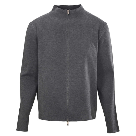 Christian Dior Small Logo Wool Knit Cardigan with Double-Faced Fabric and Zip Front