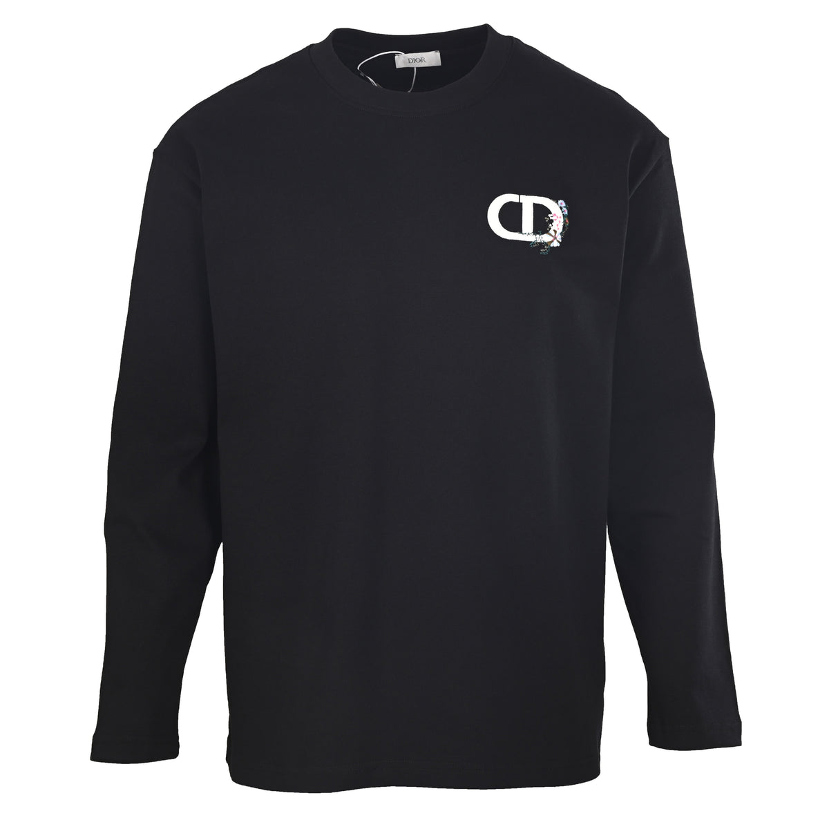Christian Dior CD Lettering and Floral Embroidered Long Sleeve T-Shirt, Casual Statement Tee