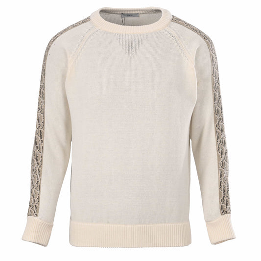 Christian Dior All-Over Pattern Crewneck Knit Sweater with Woven Tape Detailing