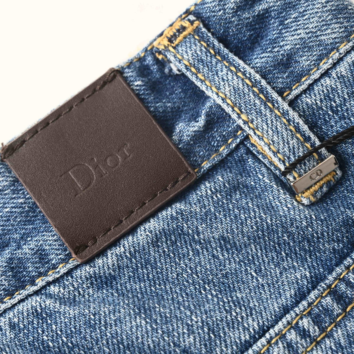 Christian Dior Workwear-Inspired Denim Jeans with Embroidered Pocket Detail and Full-Length Design