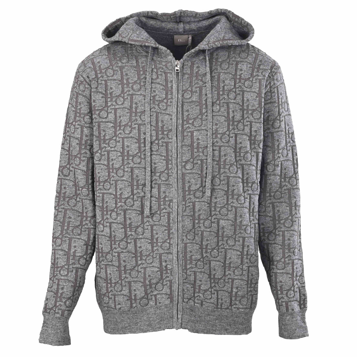 Christian Dior Hooded Zip-Up Knit Jacket with All-Over Jacquard Pattern, Casual Layering Knitwear