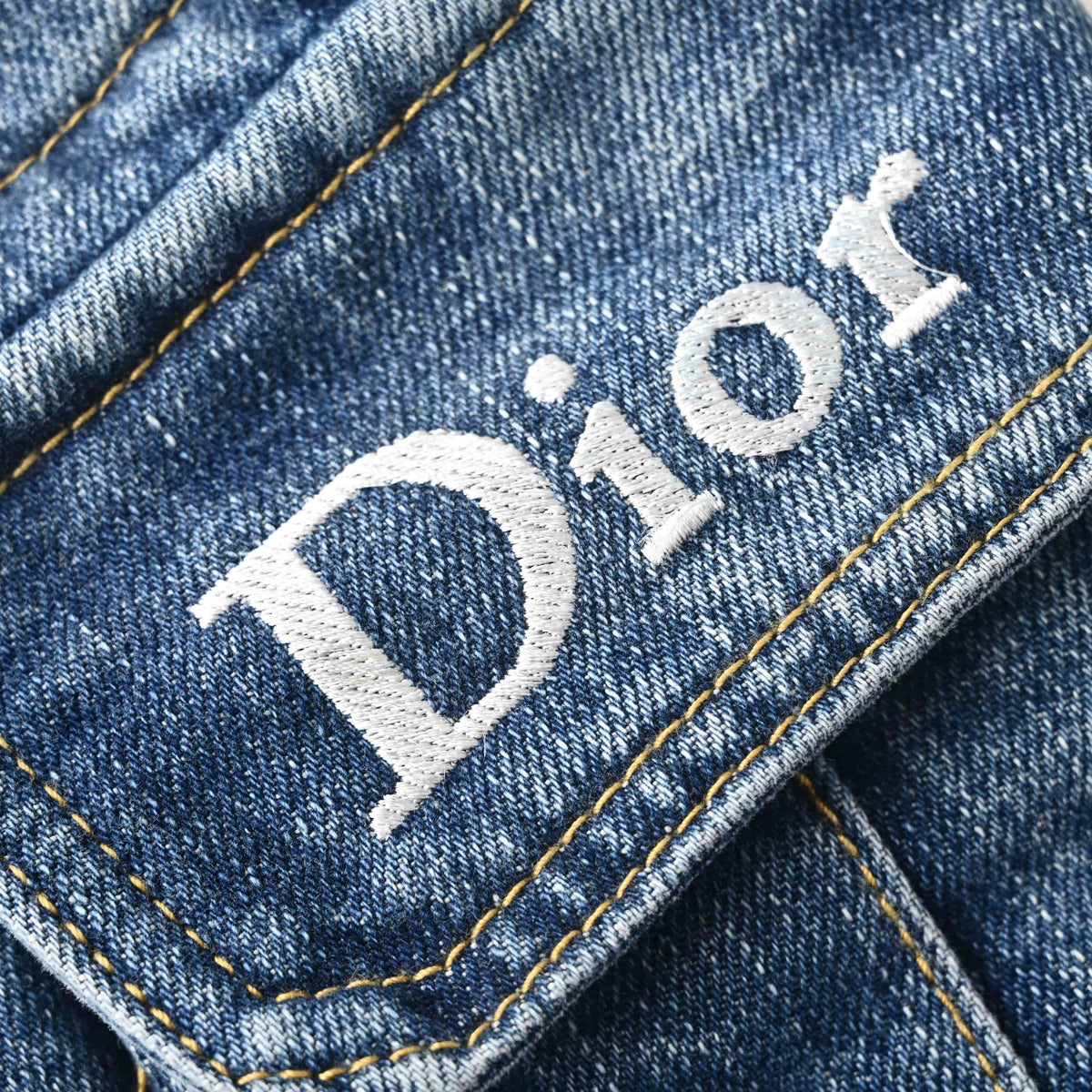Christian Dior Workwear-Inspired Denim Jeans with Embroidered Pocket Detail and Full-Length Design