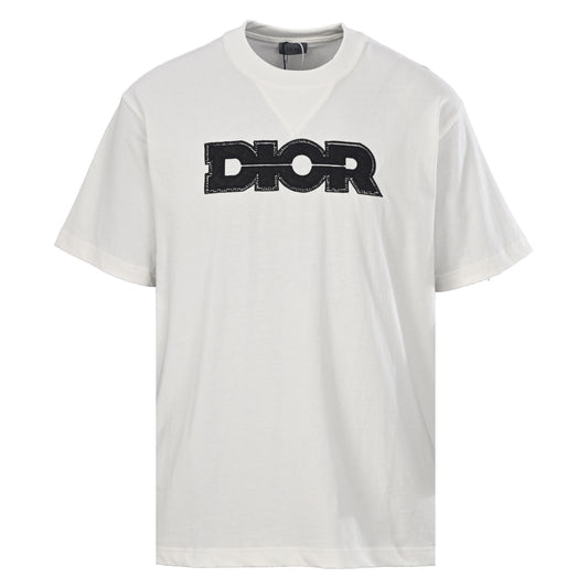 Christian Dior Beaded Embroidered Short-Sleeve T-Shirt with Intricate Embellished Details for Statement Outfits