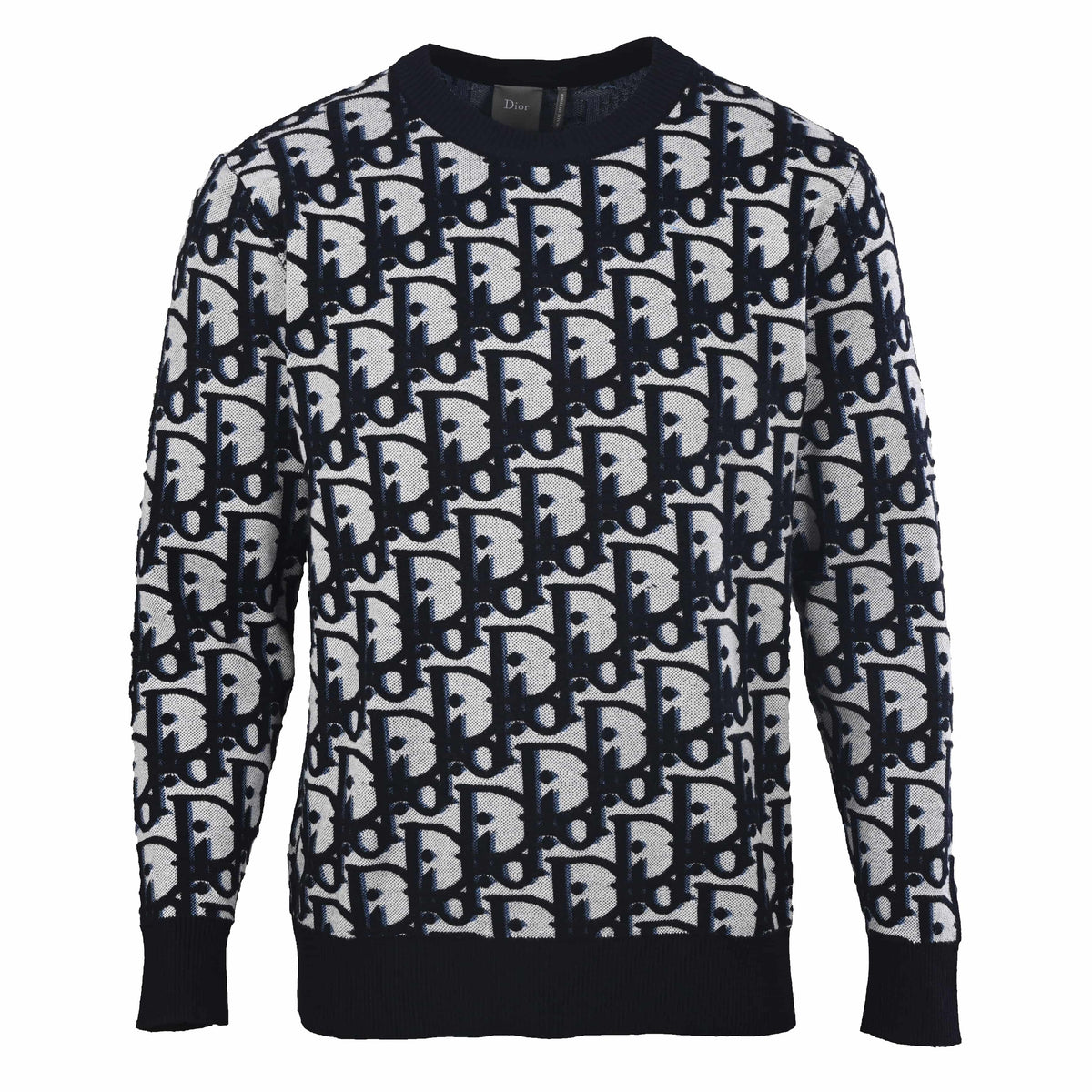 Christian Dior Cotton Wool Blend Jacquard Sweater, All-Over Pattern Knitwear for Smart Casual Outfits