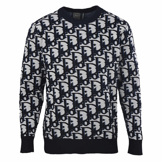 Christian Dior Cotton Wool Blend Jacquard Sweater, All-Over Pattern Knitwear for Smart Casual Outfits