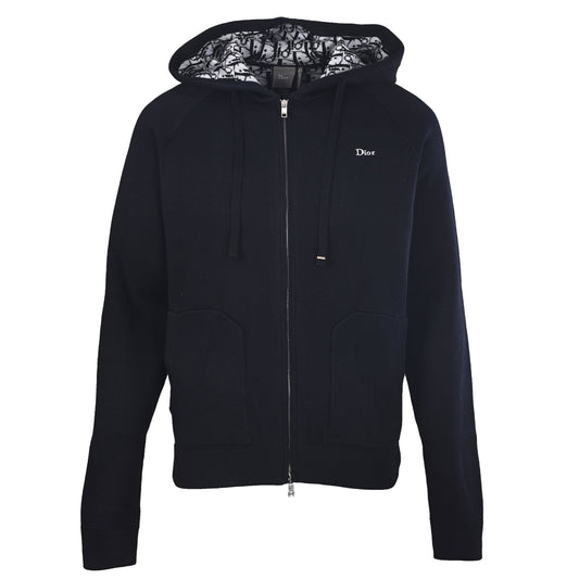 Christian Dior Jacquard-Lined Hooded Sweatshirt Jacket, Blended Fabric Hoodie for Casual Layering