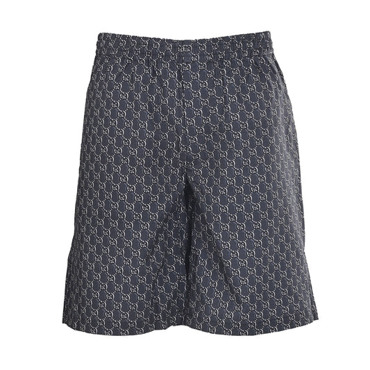 Gucci Grey GG Shadow Print Silk Twill Elastic-Waist Shorts