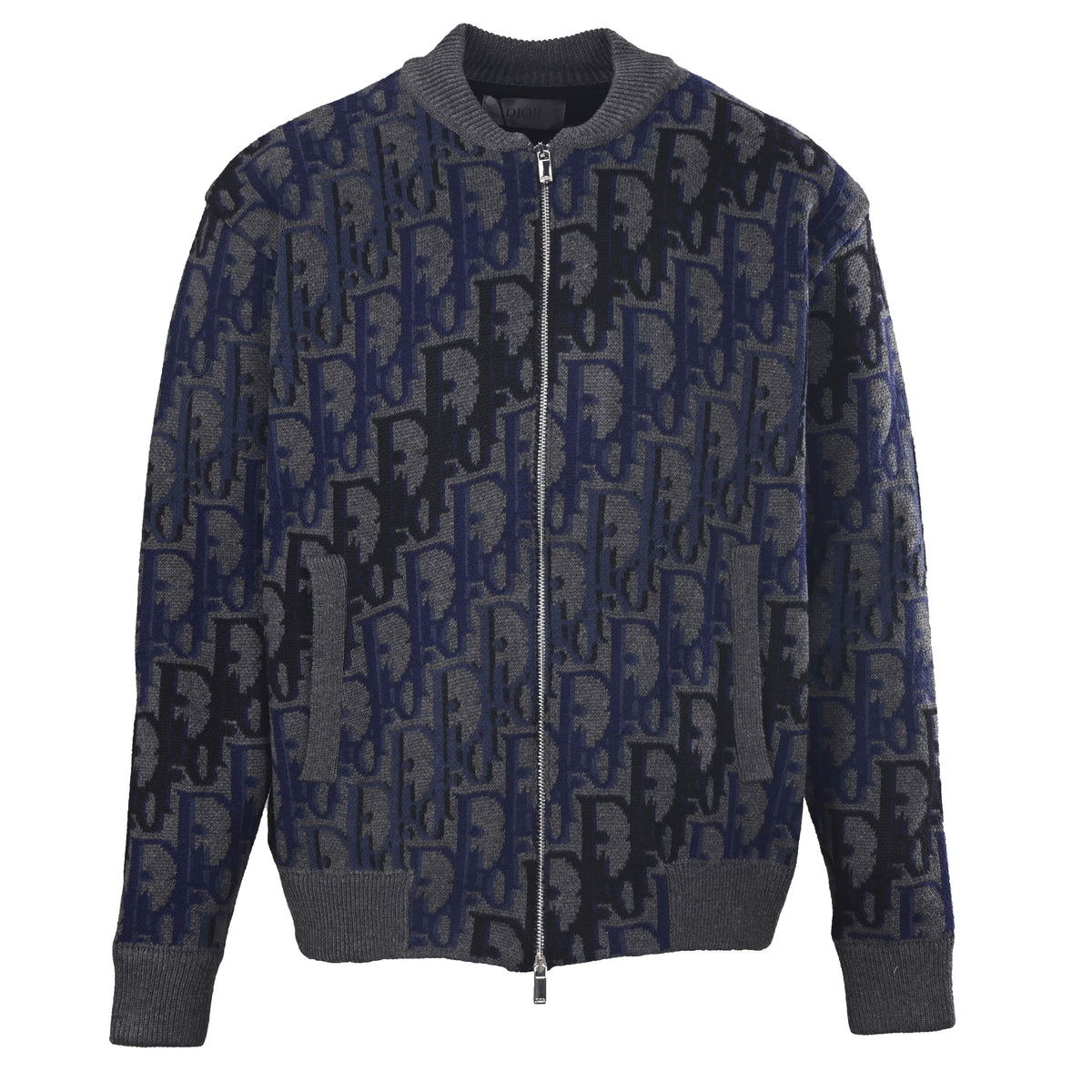 Christian Dior Ombre Monogram Jacquard Cardigan with Round Neck and Full-Zip Front