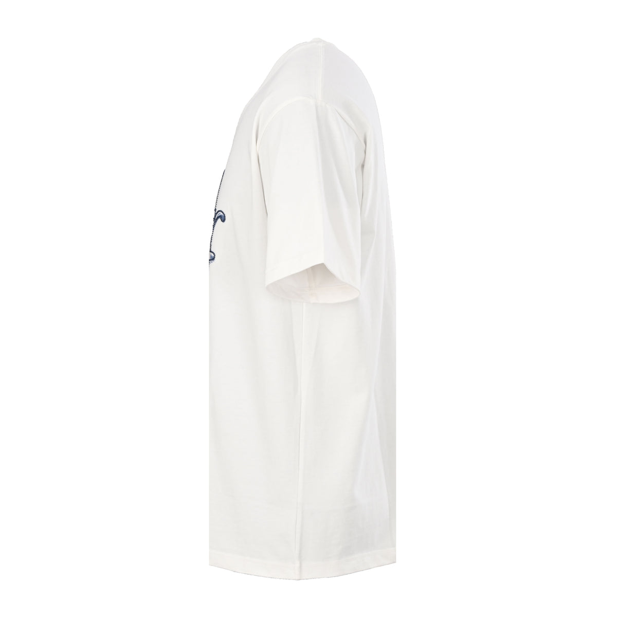 Christian Dior Dusty Blue Graffiti Embroidered T-Shirt with Hand-Drawn-Style Artwork and Short Sleeves for Streetwear