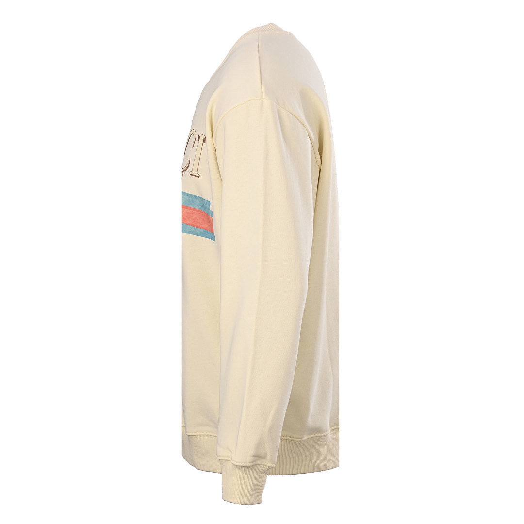 GUCCI Cream Bunny and Strawberry Cotton Crewneck Sweatshirt