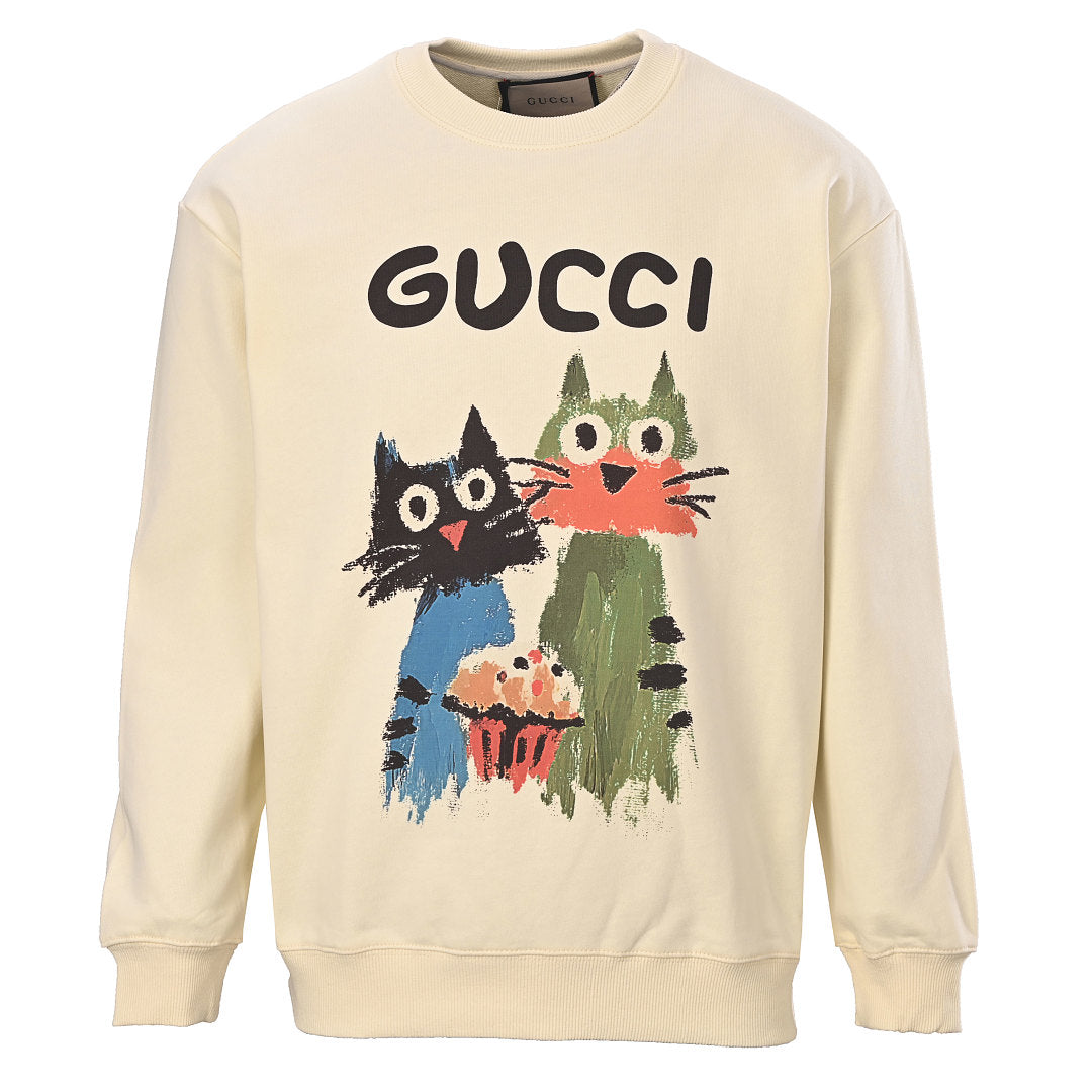 GUCCI Cream Two Cats and Cupcake Cotton Sweatshirt