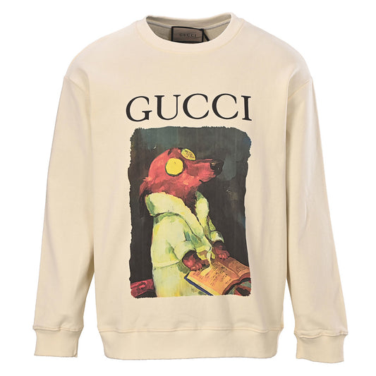 GUCCI Cream Dog with Glasses and Book Cotton Sweatshirt