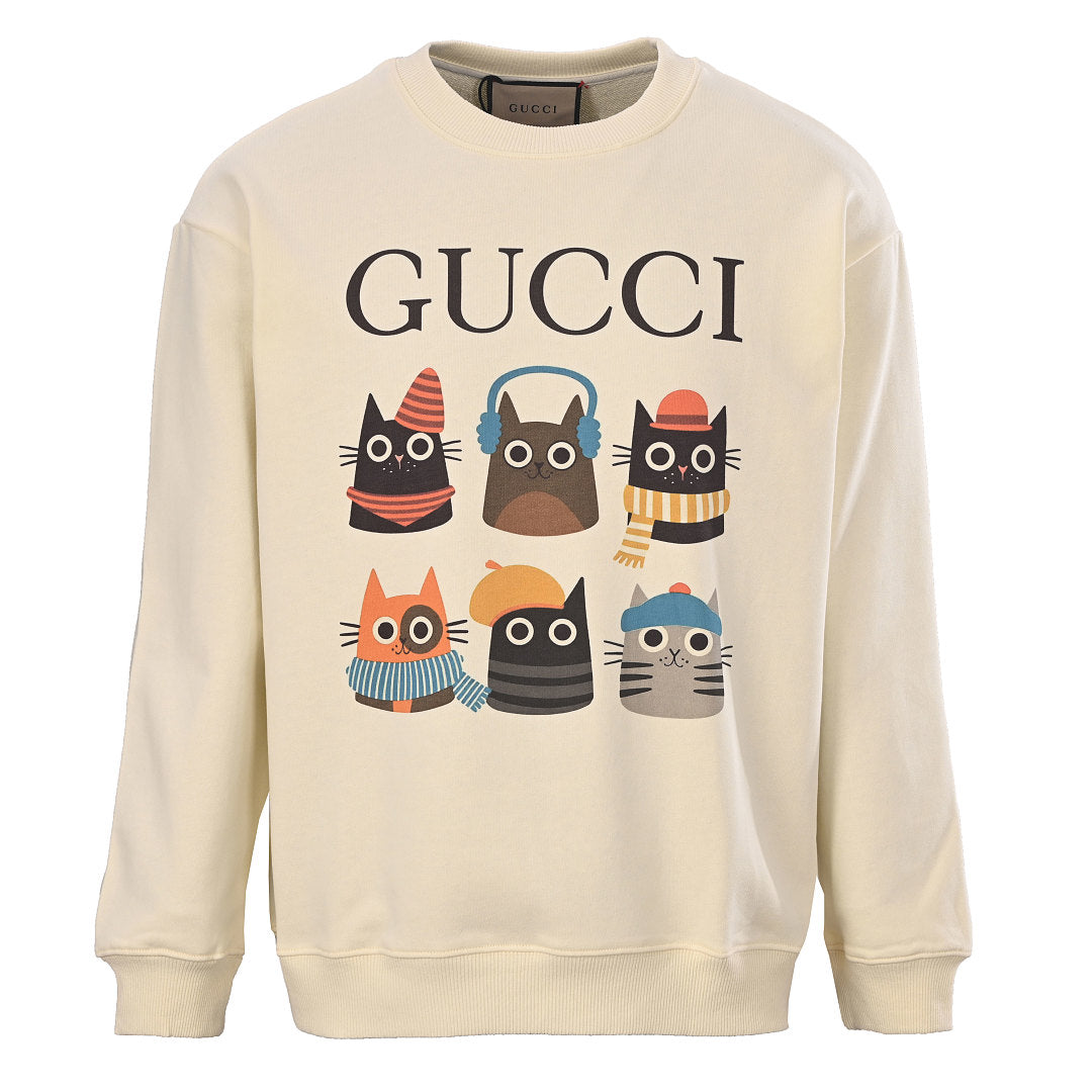 GUCCI Cream Six Cats Graphic Cotton Sweatshirt