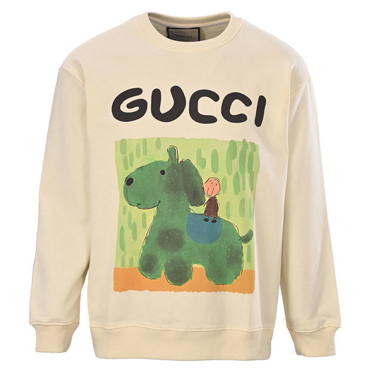GUCCI Cream Green Dog and Rider Cotton Sweatshirt