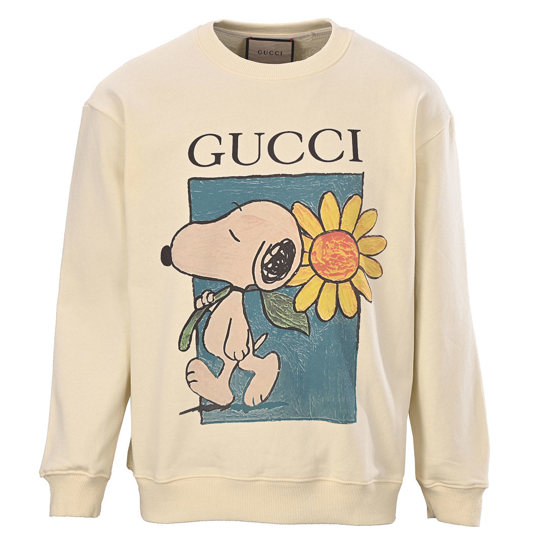 GUCCI Cream Snoopy and Sunflower Cotton Sweatshirt