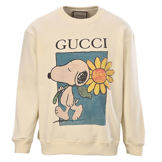 GUCCI Cream Snoopy and Sunflower Cotton Sweatshirt
