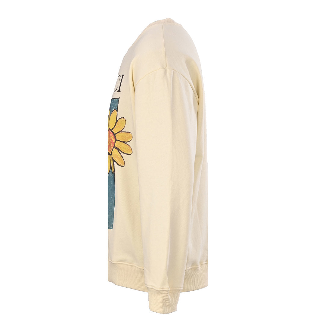 GUCCI Cream Snoopy and Sunflower Cotton Sweatshirt