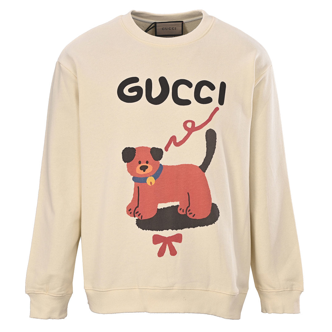 GUCCI Cream Red Dog and Bow Cotton Sweatshirt