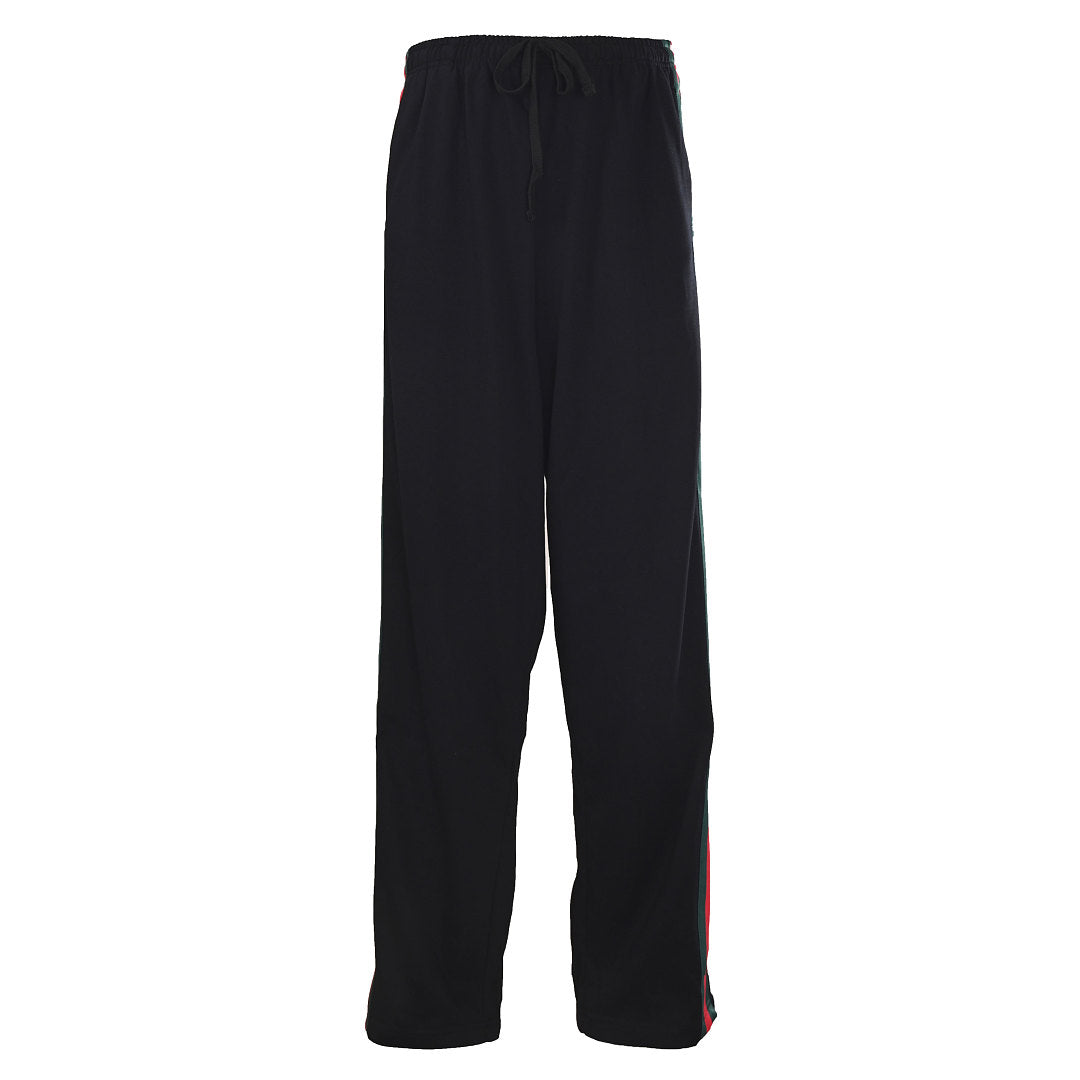 GUCCI Black Cotton Track Pants with Red and Green Web Stripes