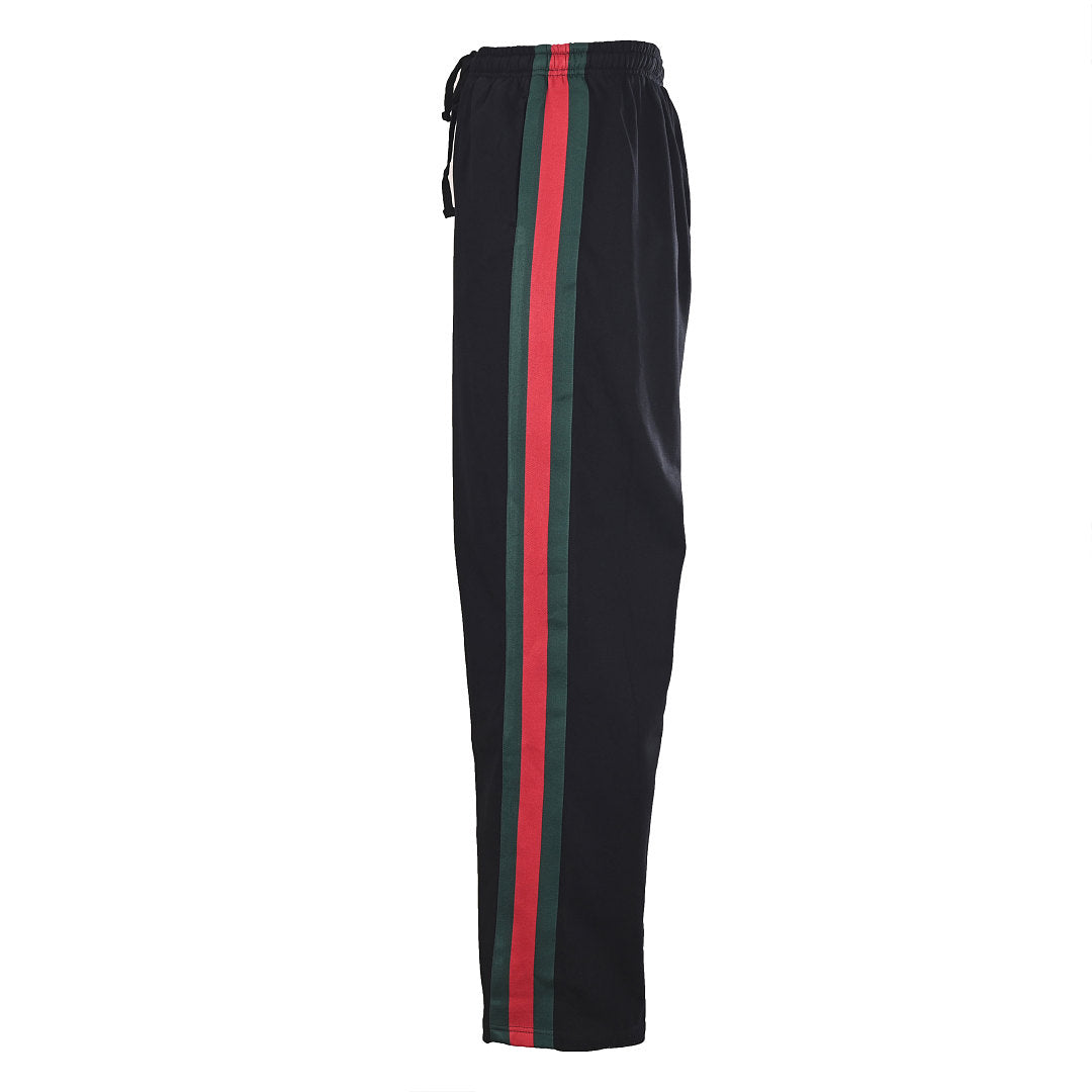 GUCCI Black Cotton Track Pants with Red and Green Web Stripes