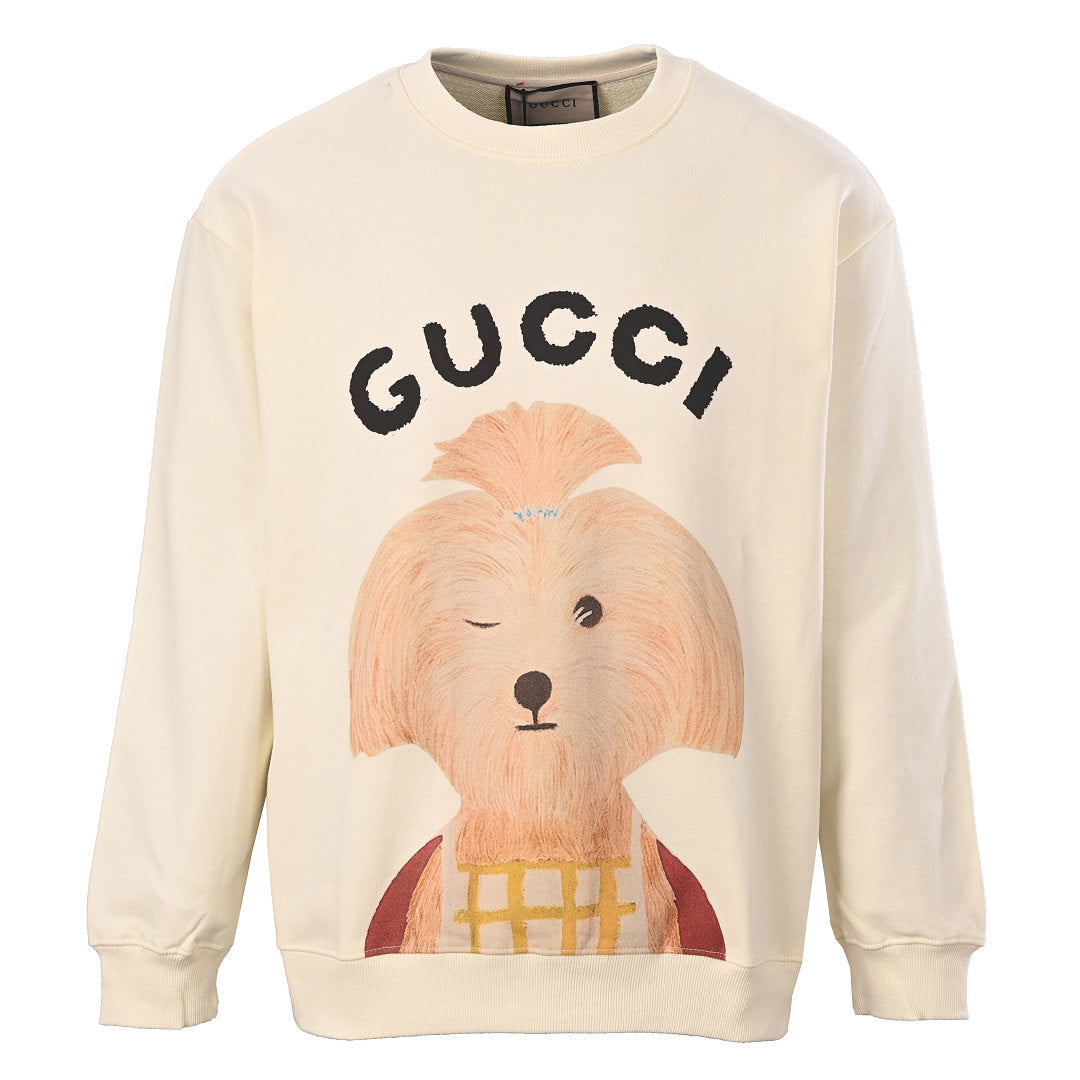 GUCCI Cream Winking Dog Graphic Cotton Sweatshirt