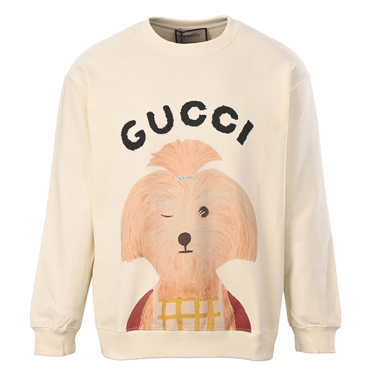 GUCCI Cream Winking Dog Graphic Cotton Sweatshirt