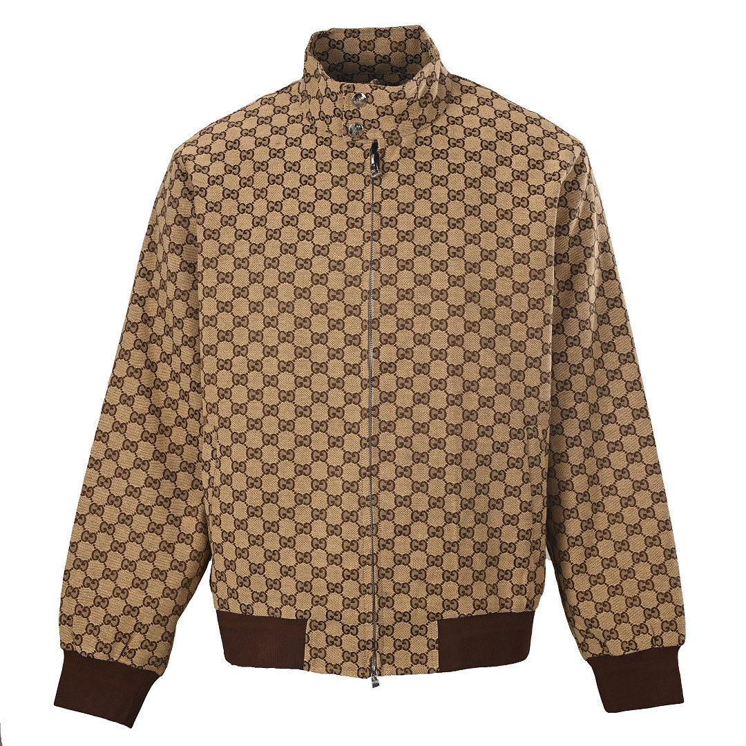 GUCCI Beige and Brown GG Jacquard Zip-Up Jacket