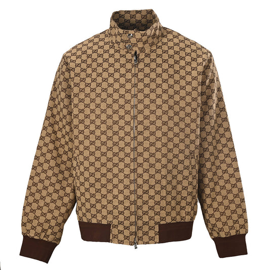 GUCCI Beige and Brown GG Jacquard Zip-Up Jacket