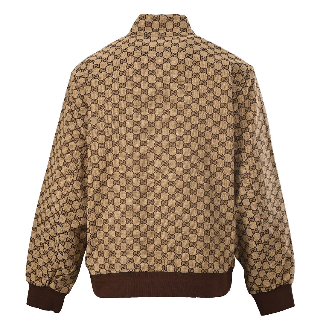 GUCCI Beige and Brown GG Jacquard Zip-Up Jacket