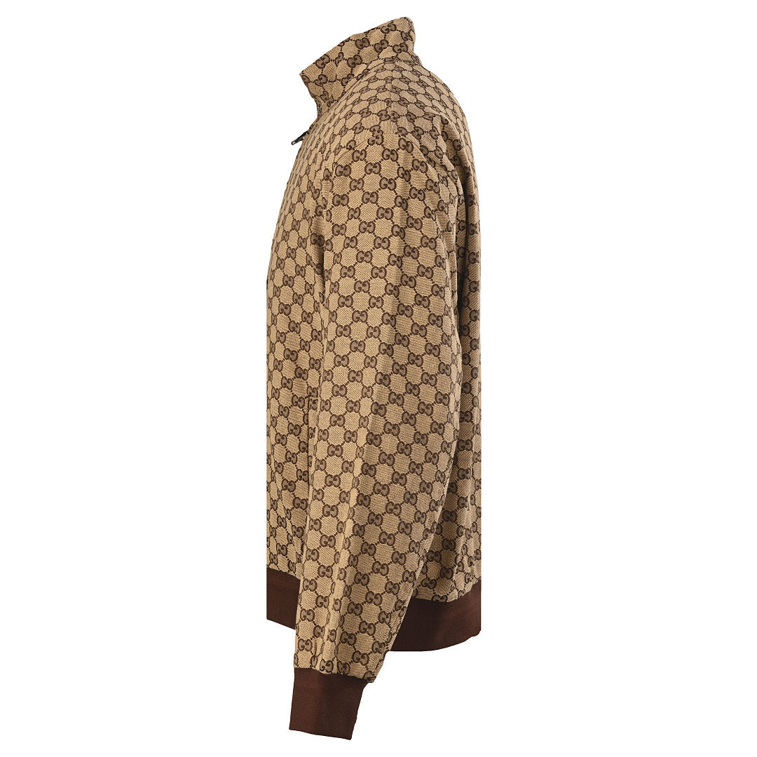 GUCCI Beige and Brown GG Jacquard Zip-Up Jacket
