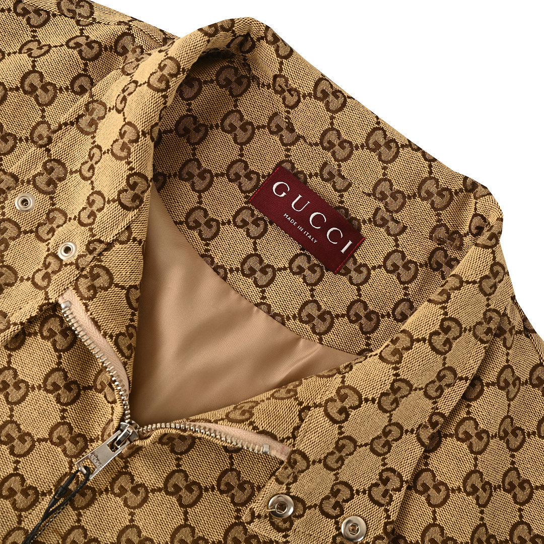 GUCCI Beige and Brown GG Jacquard Zip-Up Jacket