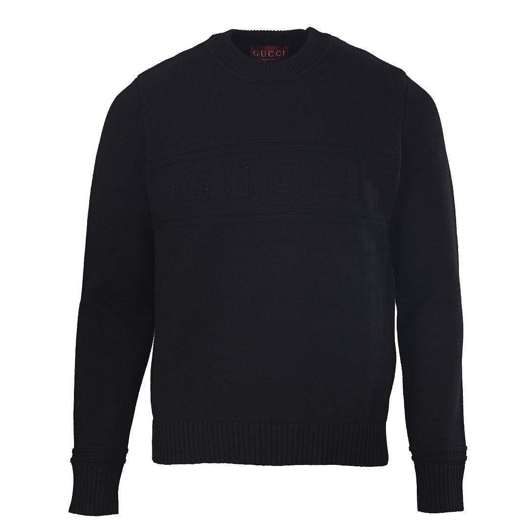 GUCCI Black Logo Jacquard Wool-Blend Crewneck Sweater