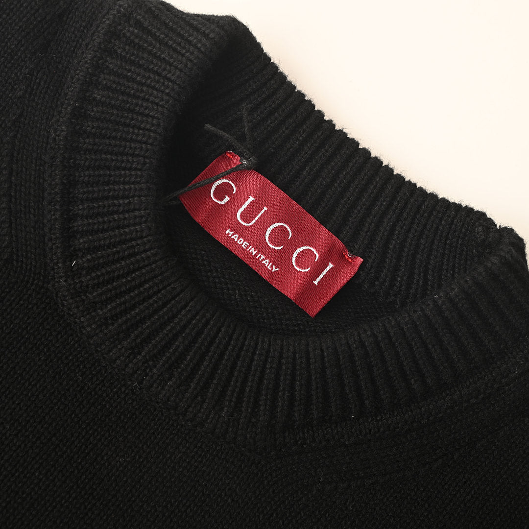 GUCCI Black Logo Jacquard Wool-Blend Crewneck Sweater