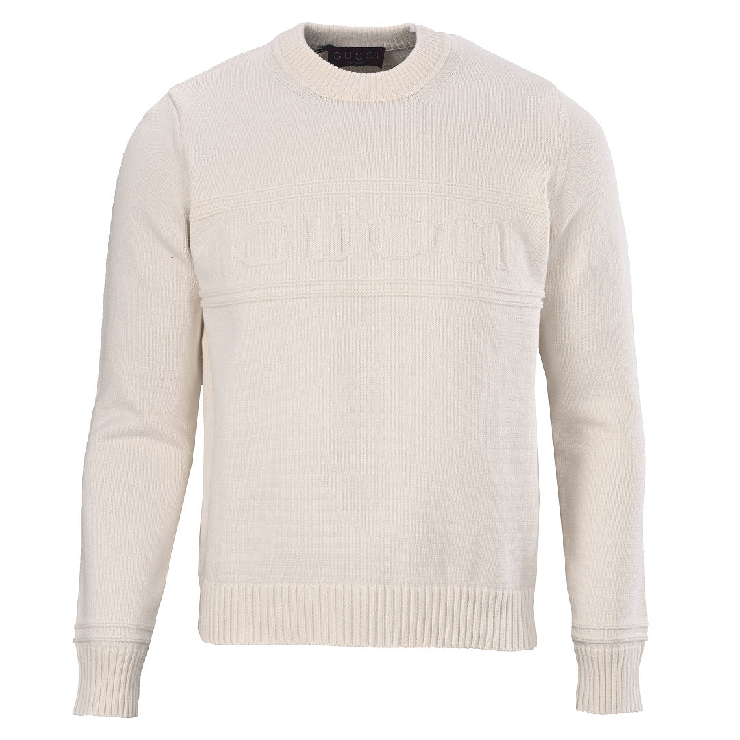 GUCCI Cream Logo Jacquard Wool-Blend Crewneck Sweater